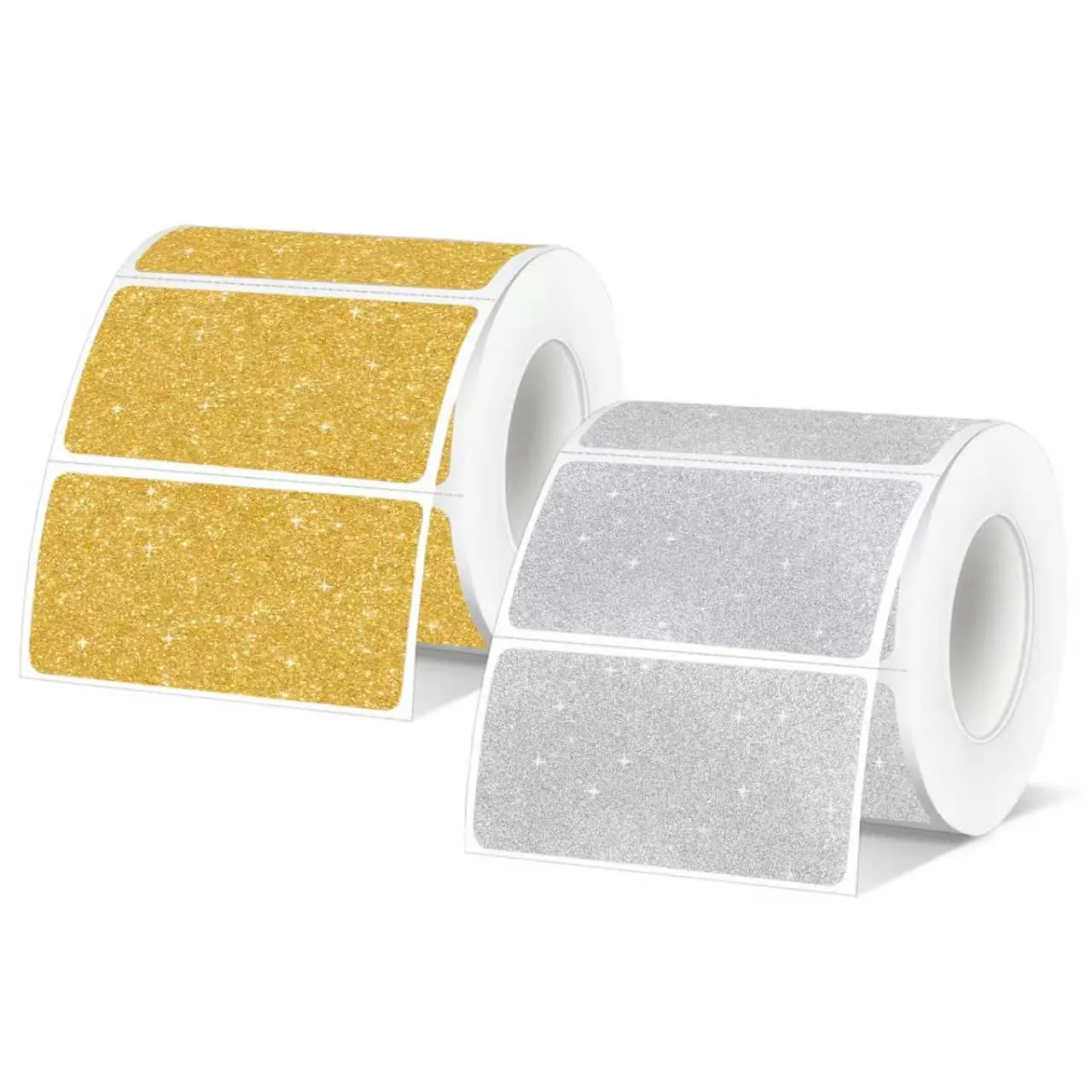 STARBOLING Self Adhesive Direct Thermal Sticker Packs, 2.25"x1.25" Holographic Shiny Gold & Silver Barcode Stickers for Address Shipping, Compatible with Rollo, MUNBYN & Zebra Label Printers (600 Labels Set), Self Adhesive Label