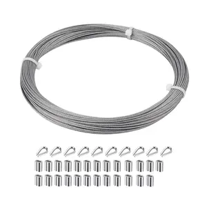 1/16 inch Stainless Steel Wire ,100FT,Aircraft  Wire Rope Marine Grade, Length 7x7 Strand Core with  Sleeves and Thimbles