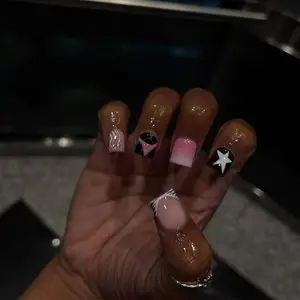 24pcs Short Square Leopard French Press-On Nails, Glossy False Nails, Star & Gradient Design, Reusable Nail Art for Parties, Daily Wear, European Style