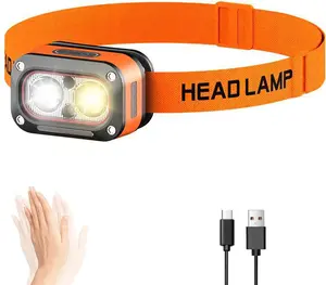 Headlamp Rechargeable, Lightweight LED Head Lamp, Motion Sensor Head Flashlight, Super Bright Waterproof Head Light for Camping