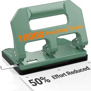 3 Hole Punch Heavy Duty,  3 Hole Puncher for Binder, 10000+ Punching Times, 40-Sheet Three Hole Punch, Metal Hole Puncher 3 Ring, 50% Reduced Effort, Bulit-in S.S. Paper Guide, Green
