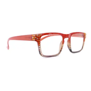 Piper, (Bling) Reading Glasses for Women W (Tangerine, L. Colorado) Genuine European Crystals. (Orange Brown Faded Stripes) NY Fifth Avenue