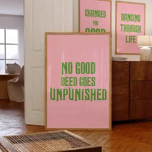 Pink Wicked Print – Wizard of Oz Wall Art, Glinda and Elphaba Quote Poster “No Good Deed Goes Unpunished”, Preppy Bedroom or Dorm Room Decor, Unframed