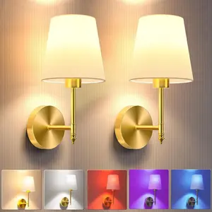 2-Piece LED Rechargeable Wall Light, Vintage Fabric Lamp, RGB Bulb Remote Control No Wiring Needed, 2000mah for Bedroom Bedside Hallway Study Decor, Light Dimmable, Home Decor Lighting