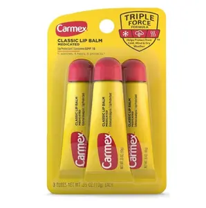 (A)Carmex Classic Lip Balm Trio – Long-Lasting Moisture & Healing Protection (0.35 oz, Pack of 3)