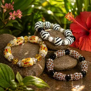 Zebra Butterfly Leopard Bracelet for Women, Safari Animal Party Glass Beaded Stretch Jewelry, Birthday Christmas Gift for Her, Pack of 3
