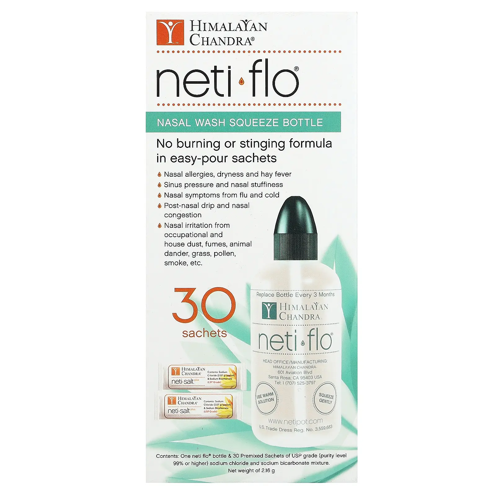 Himalayan Chandra Nasal Wash Squeeze Bottle with Neti Salt Saches, 2.16 g | HSA/FSA Eligible