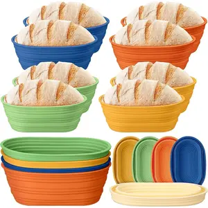 4 Pcs Silicone Bread Proofing Baskets Oval Banneton Basket 10" Collapsible Sourdough Bread Baking Supplies Non-stick Dough Proofing Bowls Container Oven Safe for Breads Making (Retro Color)