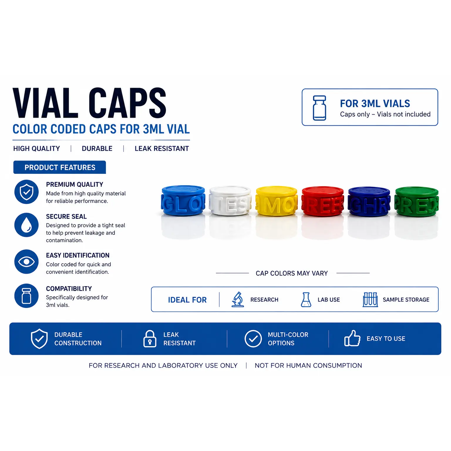 Color-Coded 3ml Vial Caps