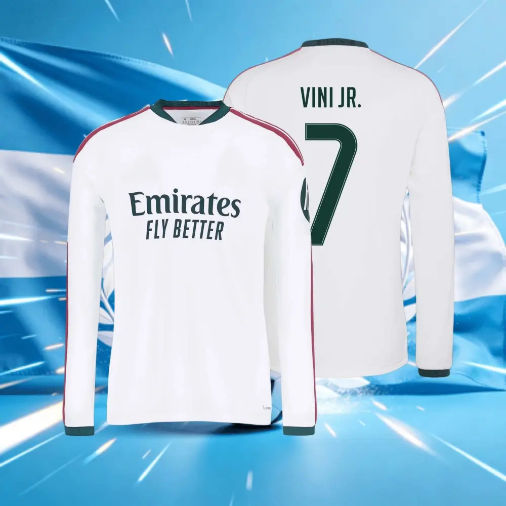 25 26 Real Madrid Home 7# VINI Long Sleeve Soccer Jersey Fans Version White