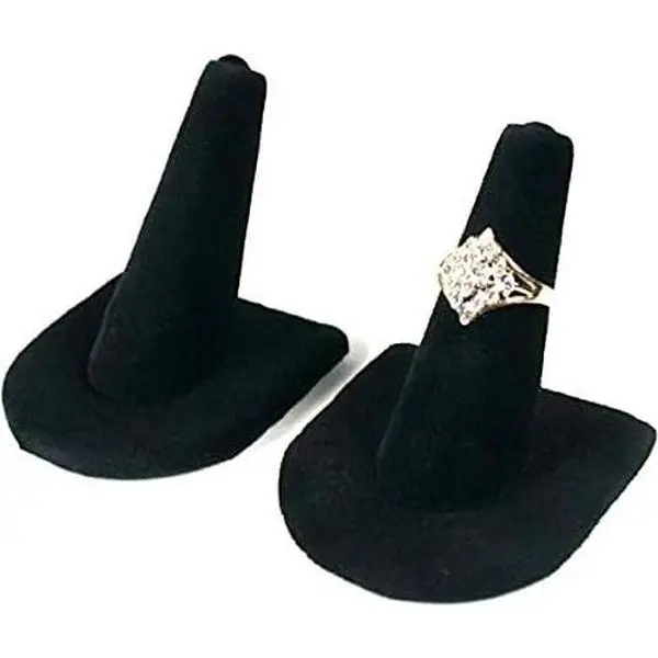 2-Piece Pack Black  Ring Display Stands - Plush Ring Finger Jewelry Holder for Retail, Tradeshow, Showcase & Presentation Display -  for Wedding, Engagement, and Anniversary Rings