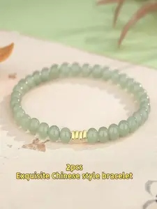 2pcs natural imitation Hetian Yuqing water string new Chinese luxury gold bead embellishment niche exquisite women's daily commute dating gift bracelet