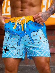 Men’s summer vacation-style color-block print drawstring-waist loose beach shorts with slant pockets, made from a comfortable, breathable fabric. Suitable for sports, casual wear, and vacations; ideal for seaside outings. Lightweight and versatile printed