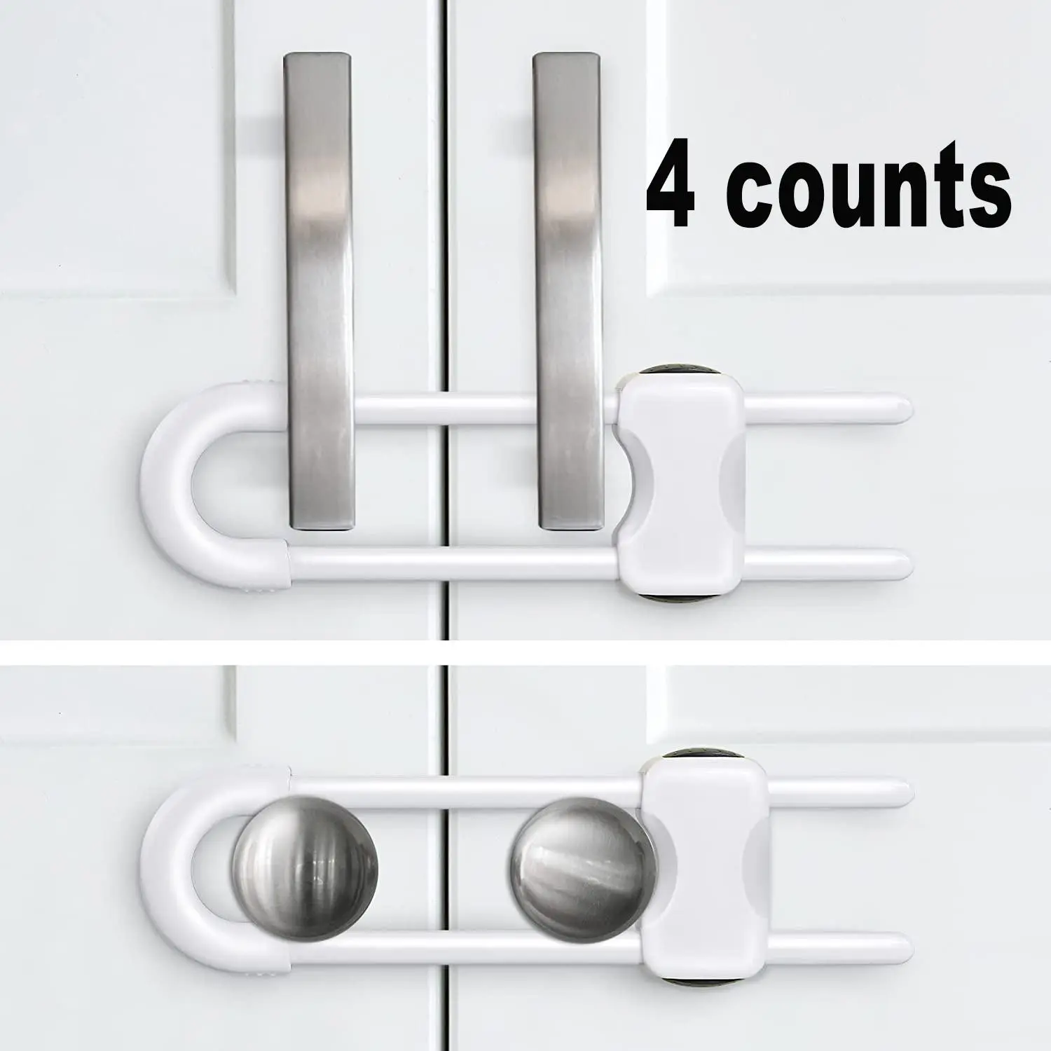 Child Safety Sliding Cabinet Lock, 4 Counts Adjustable U-shaped Latch for Wardrobes, Kitchens, Bathrooms, Drawers