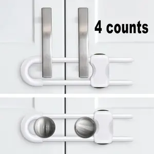 Child Safety Sliding Cabinet Lock, 4 Counts Adjustable U-shaped Latch for Wardrobes, Kitchens, Bathrooms, Drawers