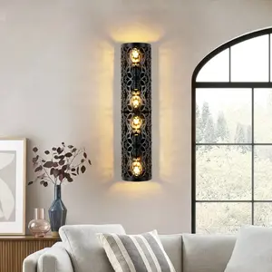 Garwarm 31.5 Inch Retro Black Flush Mounted Sconce,Exquisite Wrought Iron Wall Sconces of Living Rooms, Bedrooms, Hallways, Staircases