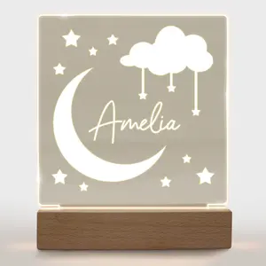 Personalized Night Light for Kids Girls Boys Customized Gifts for Baby Girl Nursey Lamp Bedroom Lullaby Moon