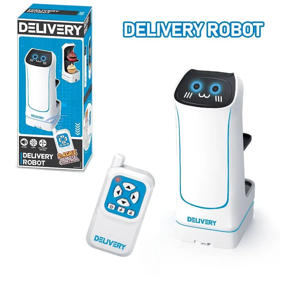 Remote Control Food Delivery Robot with Music and Lights, Multi-Directional Movement, 2.4GHz Remote Control Toy, Unisex, Movable Robot, No Battery Included