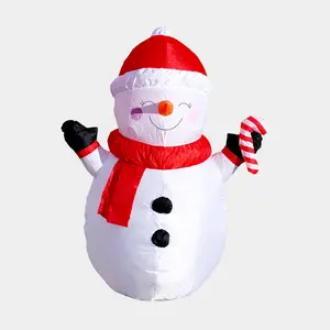 G128 3.5 ft H Snowman with Candy Canes Christmas Inflatable Decor with LED Lights, Christmas Outdoor Holiday Yard Decoration, Fast Inflate, Weather-Resistant, Outdoor Use