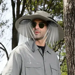 Large Size Quick Dry Bucket Hat with Solar Powered Fan USB Charging Sun Hat for Men Outdoor Hiking Camping Fishing Cooling Wear