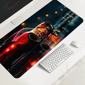 Large-sized racing car gaming mouse pad, aesthetic red lightning desktop protection pad, anti-slip rubber lock edge high-definition printing, suitable for computers, laptops, offices, homes, schools, as a gift for family and friends, Gaming Mousepad