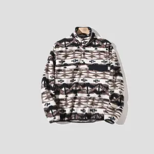 Indian Pattern Elements Ethnic Fleece Jacket Stand Collar Pullover Polar Fleece Sweatshirt Coat Unique Style Vibrant Colors Menswear Casual Tops Red  autumn winter casual wear