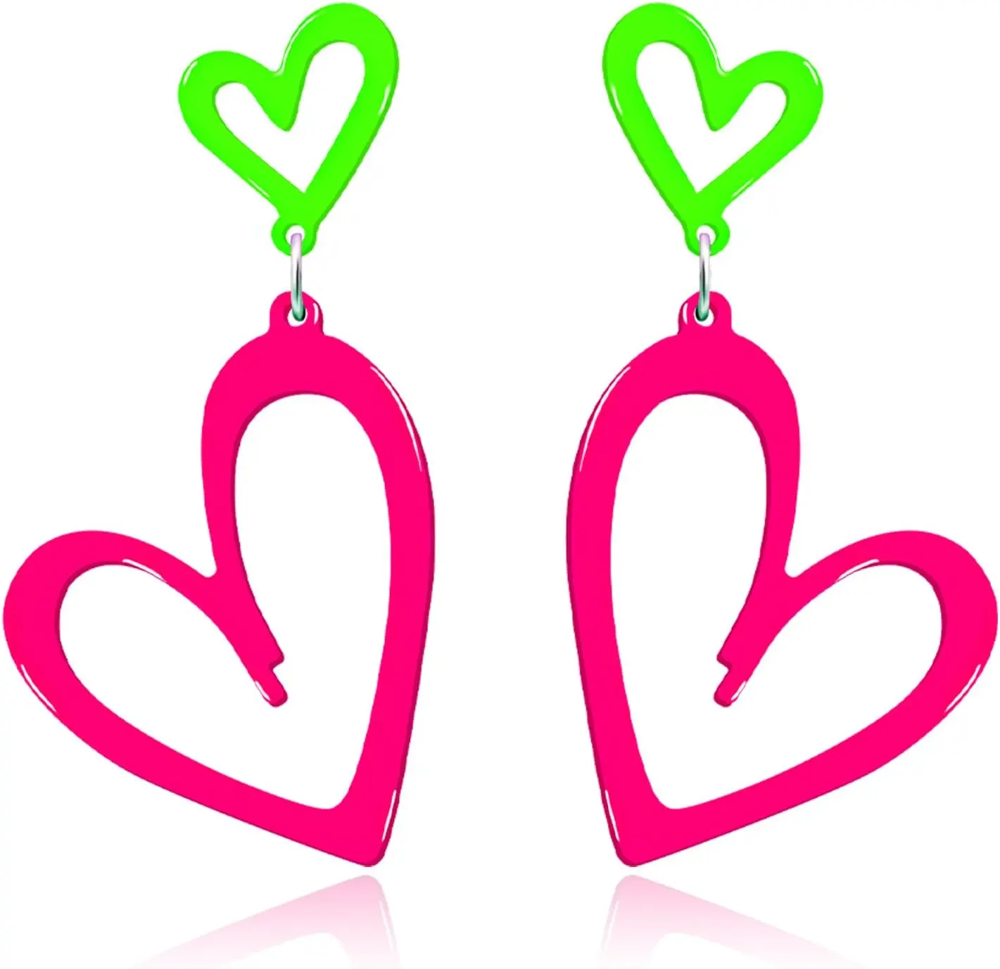 Women's Glowing Neon Dangle Drop Earrings - Acrylic Bright Color Balloon Shaped Party Accessories (Hot Pink, Green, Orange, Yellow), Glowing Neon Earrings, Balloon Shaped Earrings