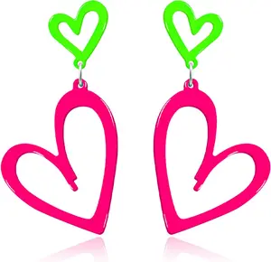 Heart Earrings for Women Acrylic Neon Earrings s s Outfit for Women Glow Party Accessories Gifts Hot Pink Orange Green Yellow