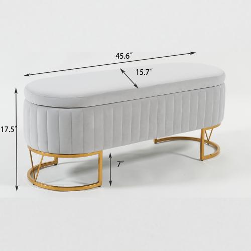 Bellemave Elegant Upholstered Velvet Storage Ottoman with Button-Tufted Design, Metal Legs, Fully Assembled for Bedroom, Living Room, Beige