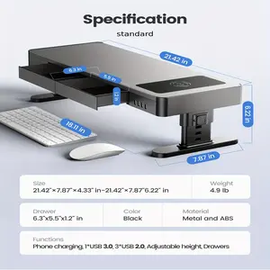 2024-NEW-Meatanty Dual Monitor Stand Riser with 2 Drawers, 4 USB Ports and Charging Pad, Metal Monitor Stand for 2 Monitors Supports Transfer Data and Charging, Desk Organizer for PC, iMac (38.7 inches)