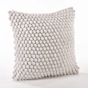 SARO 3519.W20S 20 in. Crochet Pompom Throw Pillow - Off-White