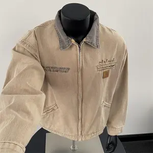 Retro or padded denim workwear men's zipper denim collar fashionable spring and autumn casual jacket