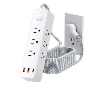 1pc 12-In-1 Power Strip With Overload Protection And Switch, 9 AC Outlets, 2 USB-A Ports And 1 Type-C Adapters - Multi Plug Wall Surge Protector, Ldeal For Office, Home, And Travel