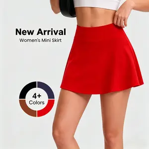 DLOODA Women's Basic Versatile Stretchy Flared Pleated Mini Skater Skorts with Shorts, Casual Comfy Skorts, New Arrival, 4+ Colors, Fashion Womenswear, Spring Glow Up, Summer Vibes (Mini Skirt Style)