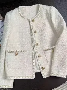 Spring & Fall New Korean Style French Womenswear Long Sleeve Fitted Short Coat, Elegant Women's Tweed Jackets Overcoat, Fashionable Lady Outerwear