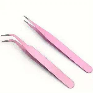 2pcs/pack Pink Color Tweezers, Cute Elbow + Straight Head Jewelry Making Tools for DIY Handmade Jewelry Making and Scrapbooking