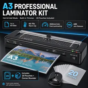 A3 Laminator with 20 Sheets 7-in-1 Design Fast Warm-up Never Jam Tech 13-Inch Cold & Thermal Lamination for Photos Docs Cards Ideal for Home Office School Laminating Kit Free Rounded Corner Film Set & Corner Rounder