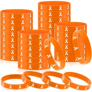 Tondiamo 48 count Orange Ribbon Bracelets Leukemia Awareness Wristbands for Multiple Sclerosis Breast Cancer Lymphoma   Cancer Cerebral Public Activity Supplies Groups