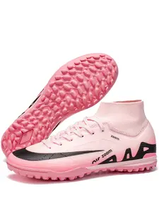 Men's High Top Seamless Soccer Shoes, Anti-Slip Durable Outdoor Grass Cleats, Super Grip Support, Fashionable Sporty Design