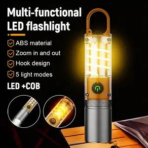 Rechargeable LED flashlight — built-in lithium-ion battery, 360° lighting camping light, ultra-bright long-range projection light, compact portable multifunctional flashlight, suitable for outdoor adventures, emergencies, hiking, and climbing.