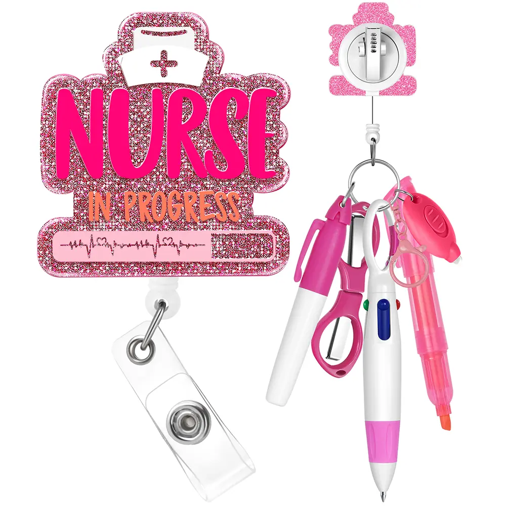 Plifal Nurse Pen Set Badge Reel Holder Accessories Clip - Retractable Mini Nursing Light Foldable Scissors Small Flashlight Work Student Office Bright