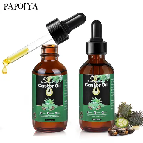 PAPOIYA Organic Castor Oil Liquid, Cold-Pressed Glass Bottle with Dropper, Moisturizing Vegan Haircare for Dry Skin & Hair, Organic Haircare That Helps Soothe Dry, Itchy Scalps, 2/4 oz Massage Oil