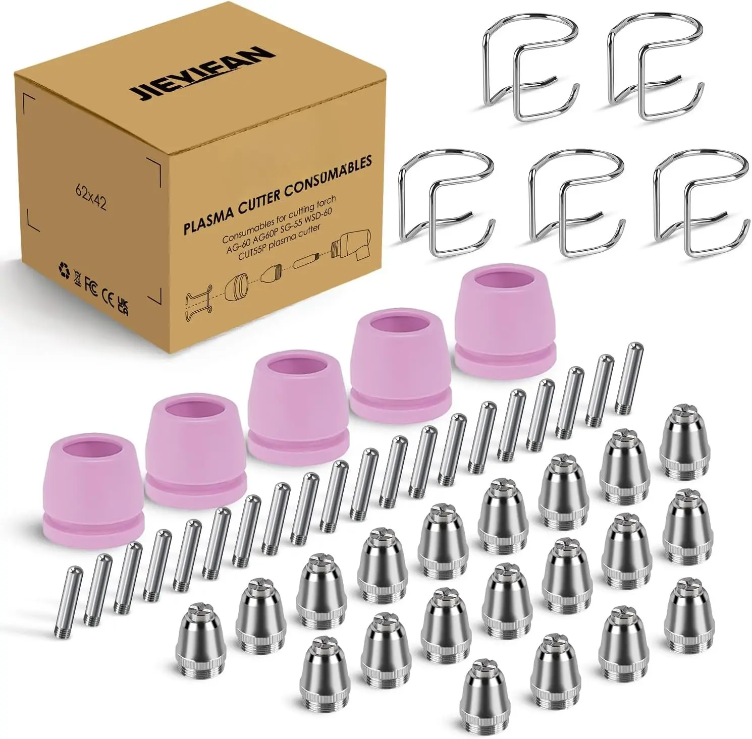 50 count AG60P Plasma  Consumables Kit Includes   Tips and Nozzles  Compatible with AG60, WSD60, AG60P, CUT55P Plasma Cutters