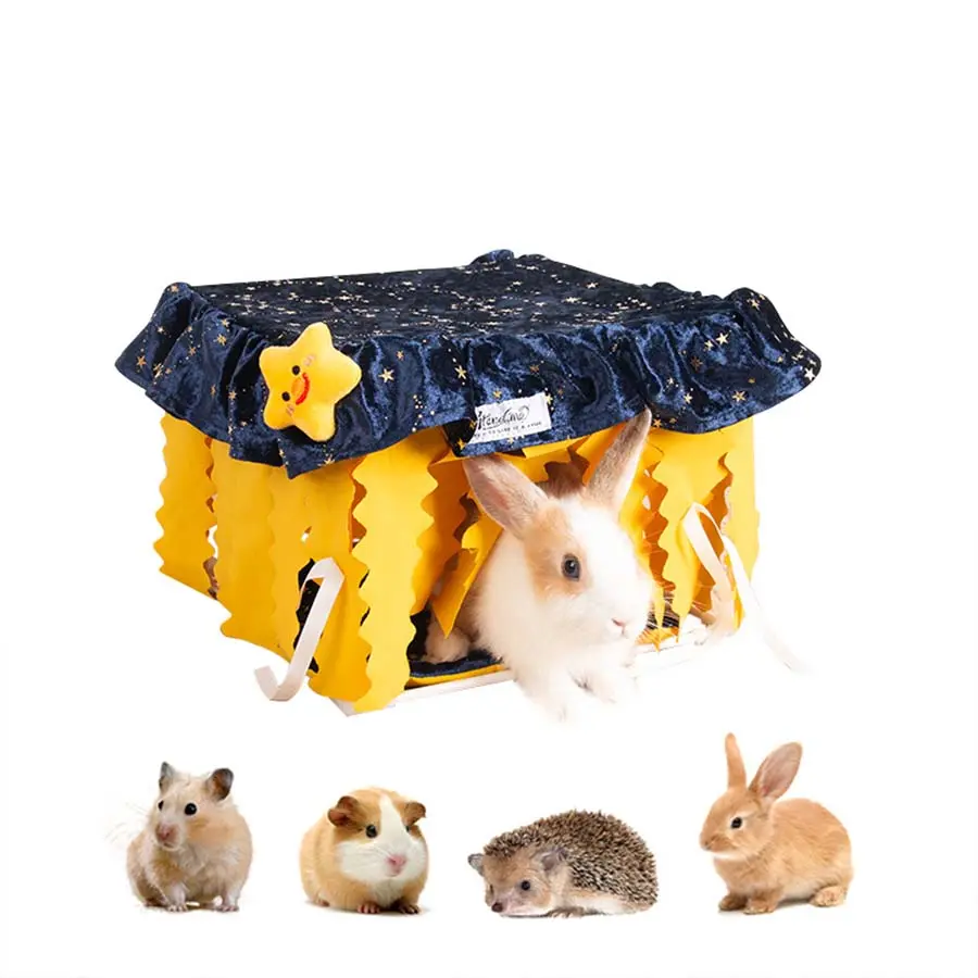 Guinea Pig Hideout Small Animal Bed Breathable Bunny Bed & Rabbit Bed with Star Embroidery Machine Washable 4-Sided Fringe Design Indoor Habitat Guinea Pig House for Guinea Pig Ferret Chinchilla Animal Enclosure Bunny Supplies
