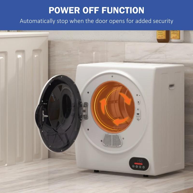 HOMCOM 1.5 cu ft Portable Compact Clothes Laundry Dryer with Intelligent Drying 850W White for Apartments Dorms RVs 4 Modes LCD Display