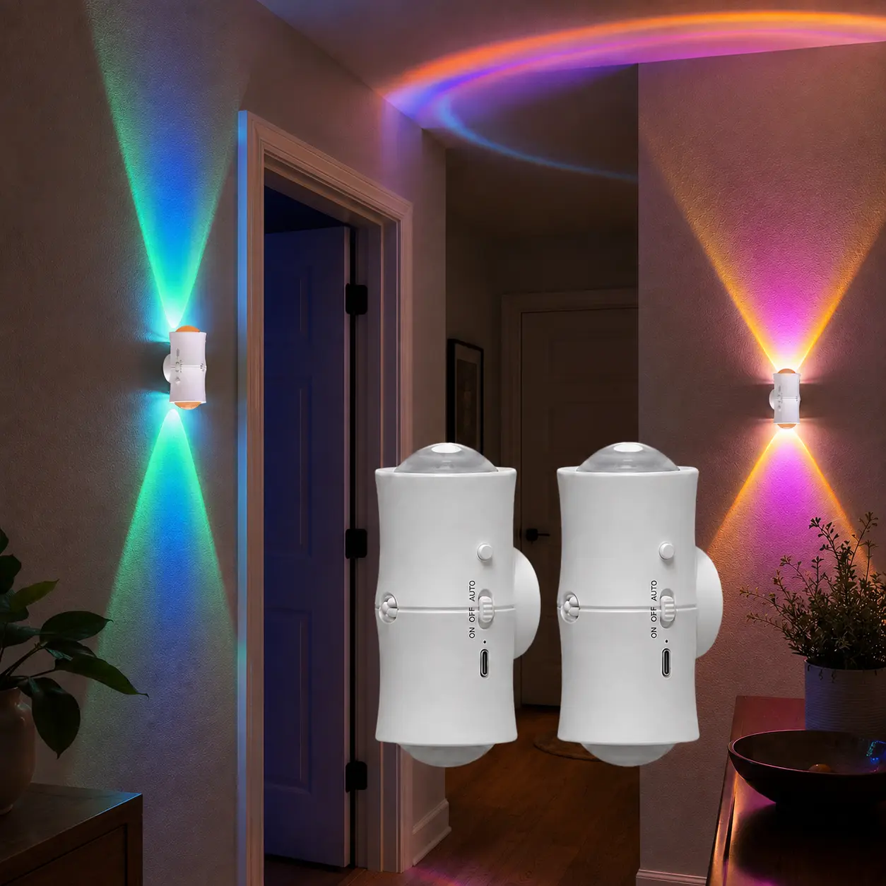 Motion Sensor Night Light, Rechargeable Magnetic Stick-On RGB Wall Light for Bedroom, Hallway, Stairs & Bathroom
