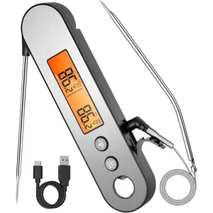 TP610 Rechargeable  Read Meat Thermometer with Foldable Probe & Wired Leave-In Probe,  Cooking Thermometer with  & Backlit for BBQ Grill  Oven(Previously )