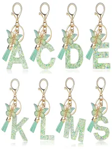 Initials Letter Design Keychain, Trendy Cute Keychain, Stylish Keychain, Cute Butterfly & Tassel Decor Keychain for Women & Girls, Fashion Accessories for Bag, Car, Phone Decor