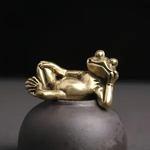 Solid Brass Frog Statue, Creative Design Sleeping Frog, Charming Frog Decoration, Cute Frog Model, Home Decor Accent Piece, Garden Sculptures Statues, Animal Statue, Statue Figurines