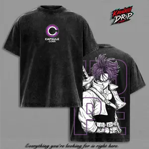 Trunks DBZ T-Shirt, Future Trunks Capsule Corp Graphic Tee, Back Print Vintage  Anime Shirt, DBZ Streetwear, Graphic Tees Men, Trendy Tshirts, Men's T Shirts, Unisex Cotton Distressed Tee, Merch For Men, Men Fashion Graphic Tee